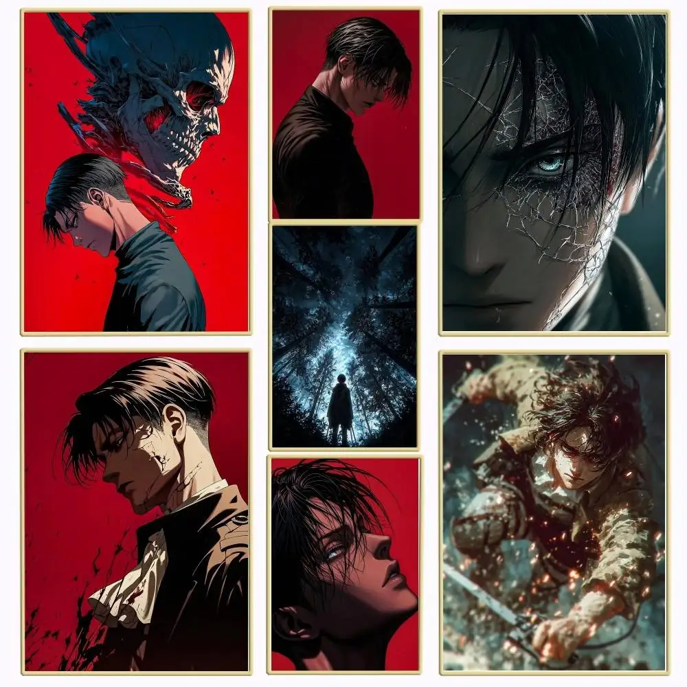1PC Anime A-Attack on Titan Levi Ackerman poster Self-adhesive Art Waterproof Paper Sticker Coffee House Bar Room Wall Decor