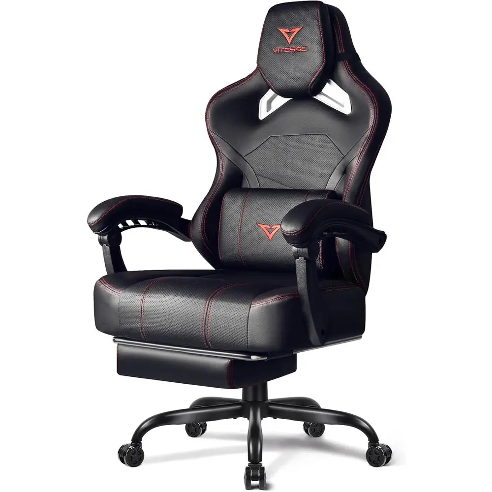 

Ergonomic Gaming Chair for Adults: Oversized Support, Lumbar Pillow, 400lb Capacity, Black & Red