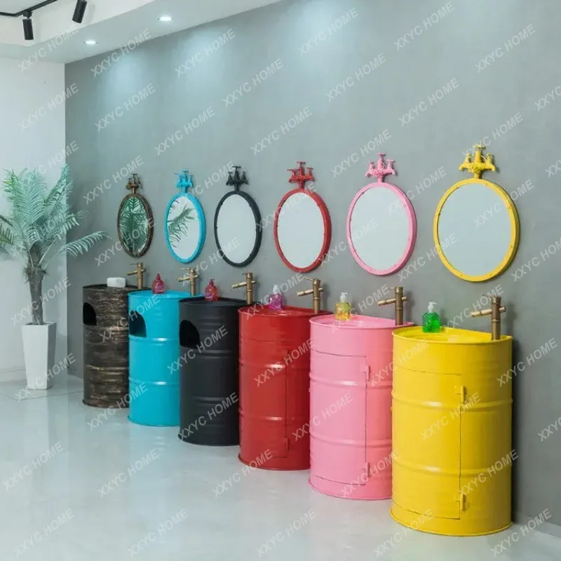 XXRetro wash basin antique creative industrial wind container oil drum old wash basin combination