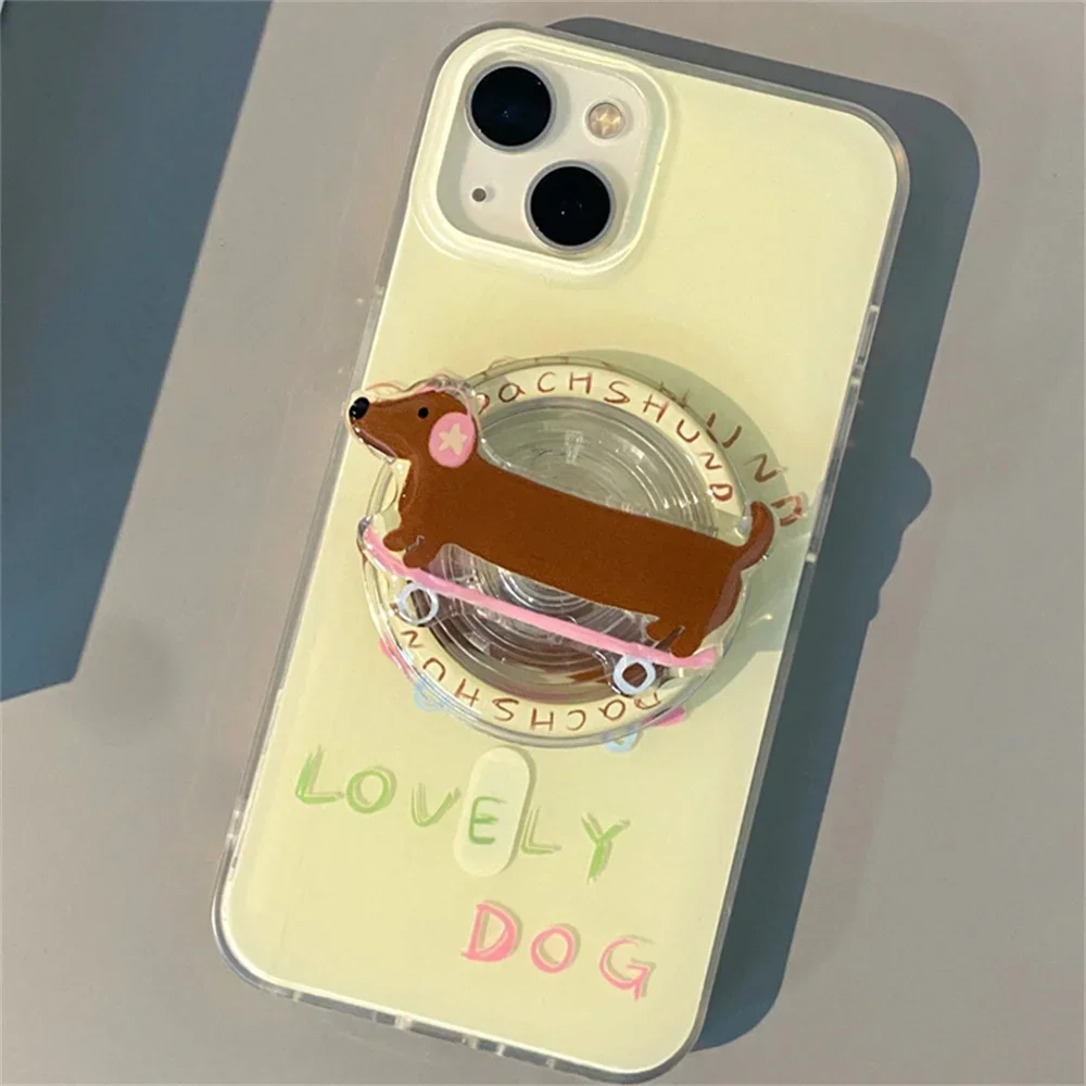 

Korea Cute Sausage Dog for Magsafe Magnetic Phone Griptok Grip Tok Stand for IPhone Foldable Wireless Charging Case Holder Ring