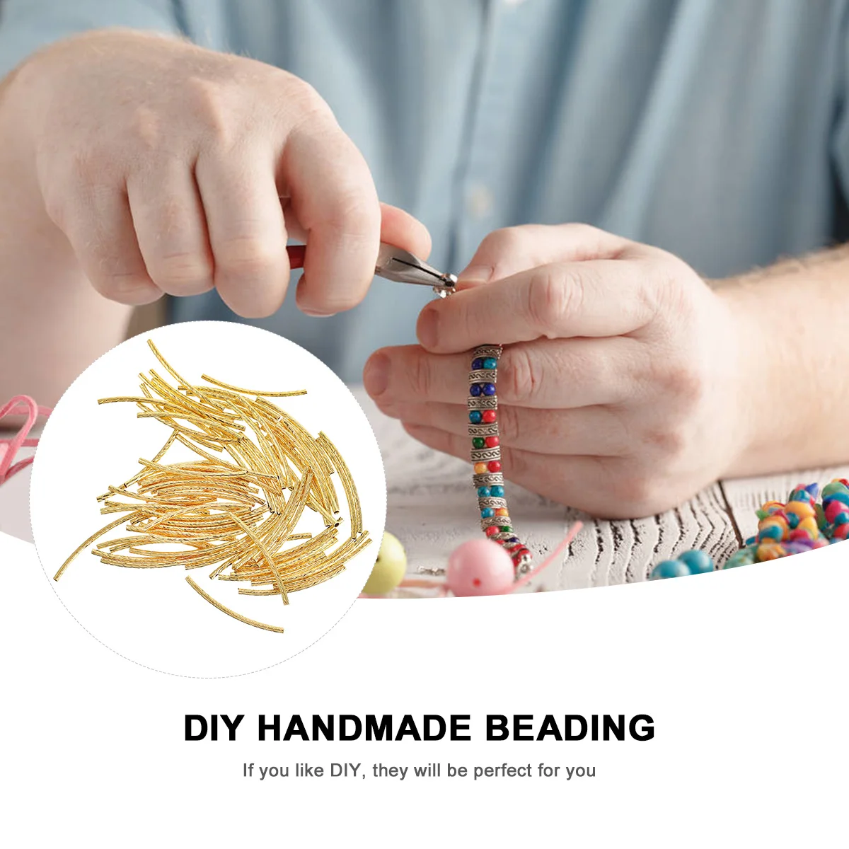 

200 Pcs Car Flower Bend Pipe Accessories Curved Noodle Tube Spacer Beads Jewelry Gasket Metal Bracelet Copper Baby