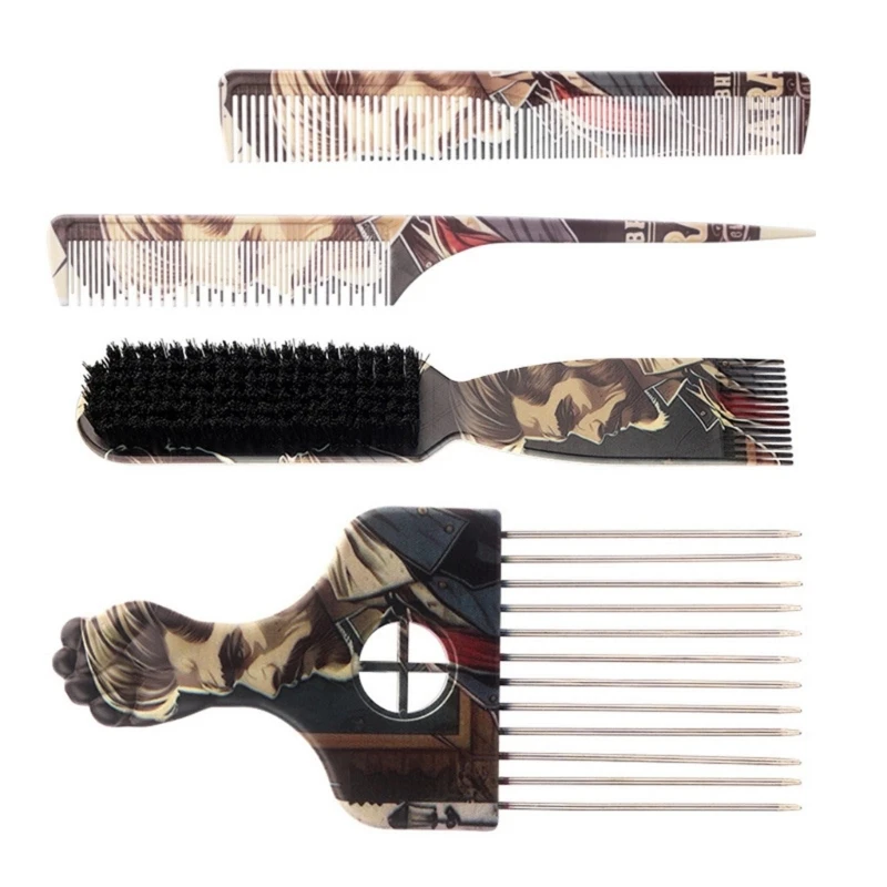 Fashion Printed Hair Care Combo 4pc Set ABS Stainless Steel Combs For Women Girl E1YF