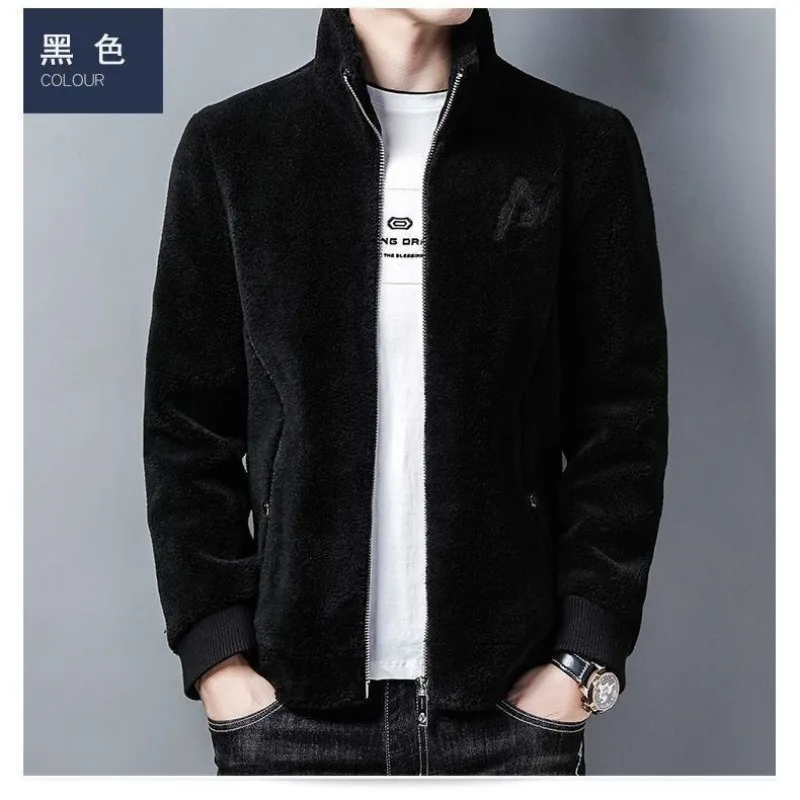 Leather Men's Winter Lamb Velvet New Coat Stand Collar Integrated Jacket