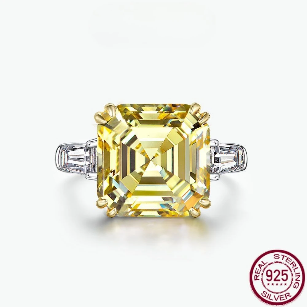 

New S925 Silver European and American Luxury Square Diamond 7-carat Ring Jewelry 12 * 12 Pagoda Cutting Engagement Jewelry