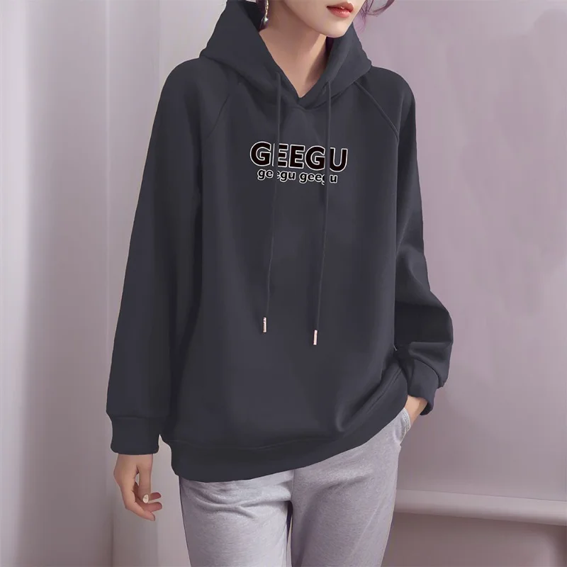 

Simple New Retro Top Hooded Sweatshirt Women's Autumn Winter Printed Loose Warm Jacket