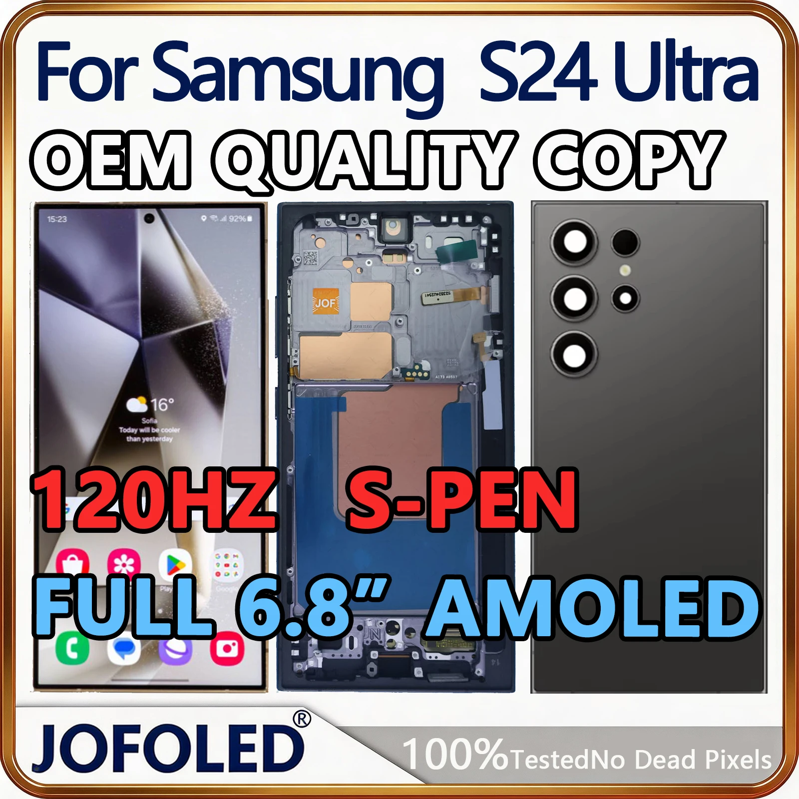 6.8" 120Hz AMOLED For Samsung Galaxy Pantall S24 Ultra LCD with Frame S928B S928U S928W Display Assembly Touch Screen Digitizer