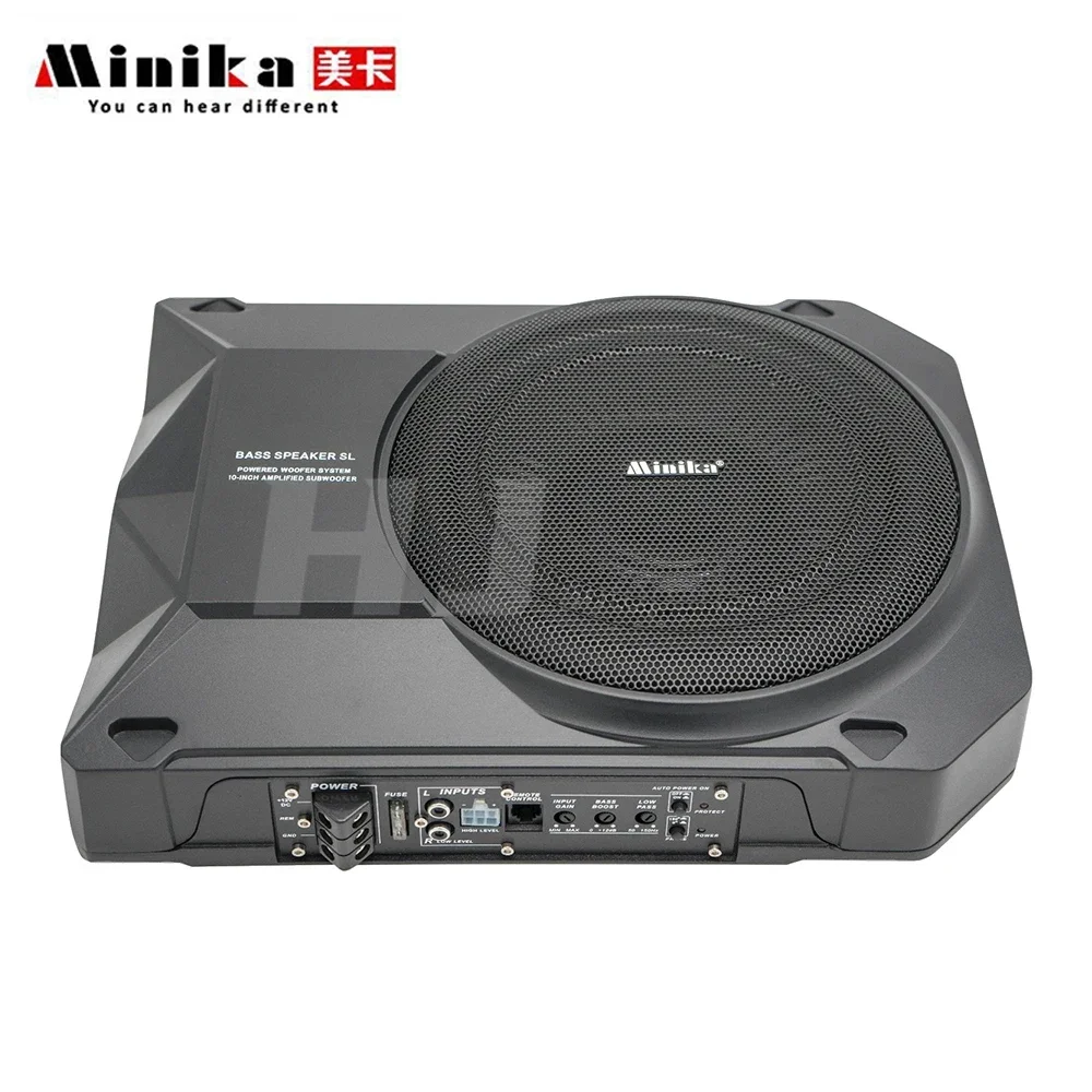 Subwoofer Ativo Ultra Fino de Alumínio de 10 Polegadas para Carro com Amplificador de 1200W Sistema de Áudio para Colocar Abaixo do Assento