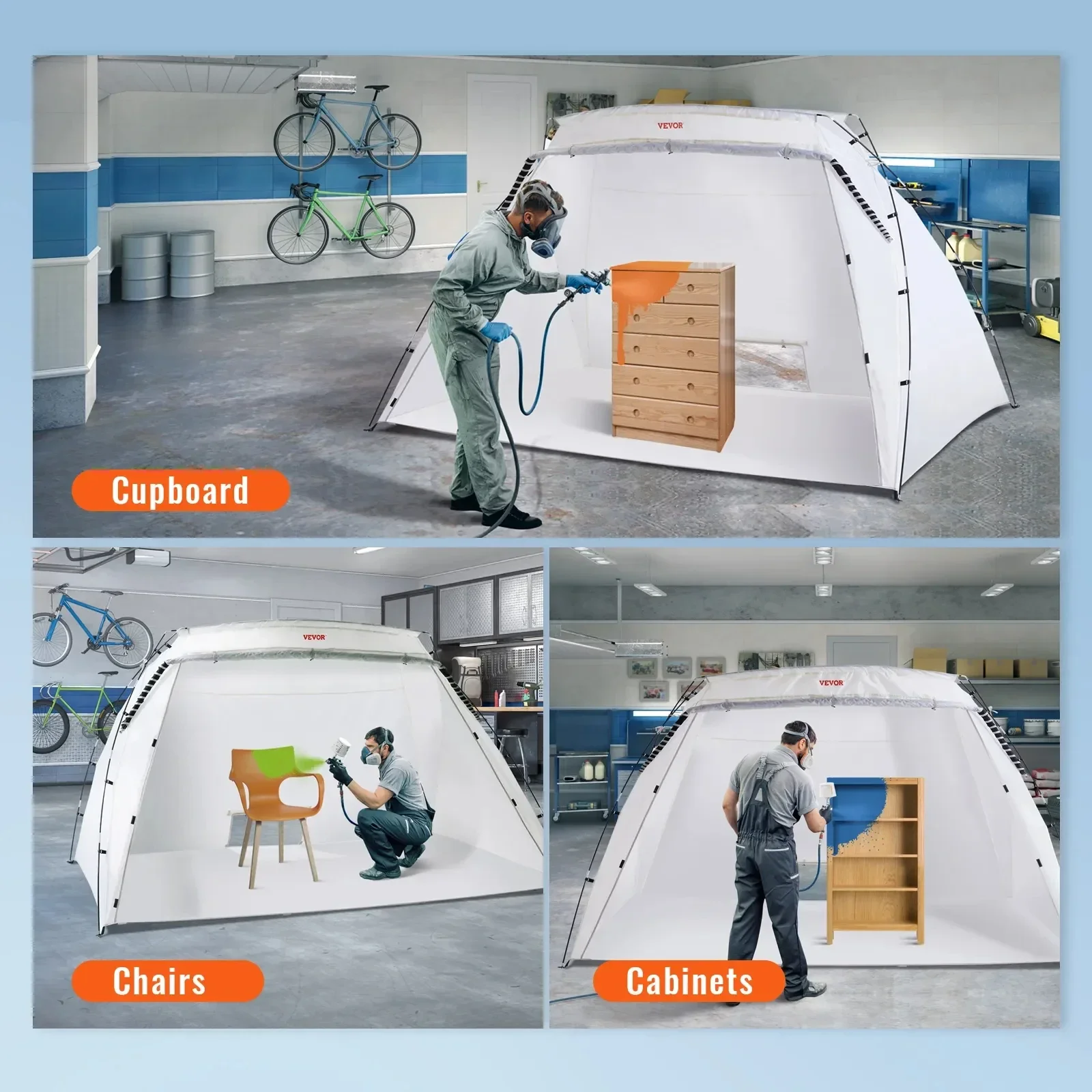 VEVOR Paint Booth Shelter Portable 7.5x5.2x5.2/10x7x6ft Foldable Spray Painting Tent for Furniture Craft Project DIY Hobby Tool