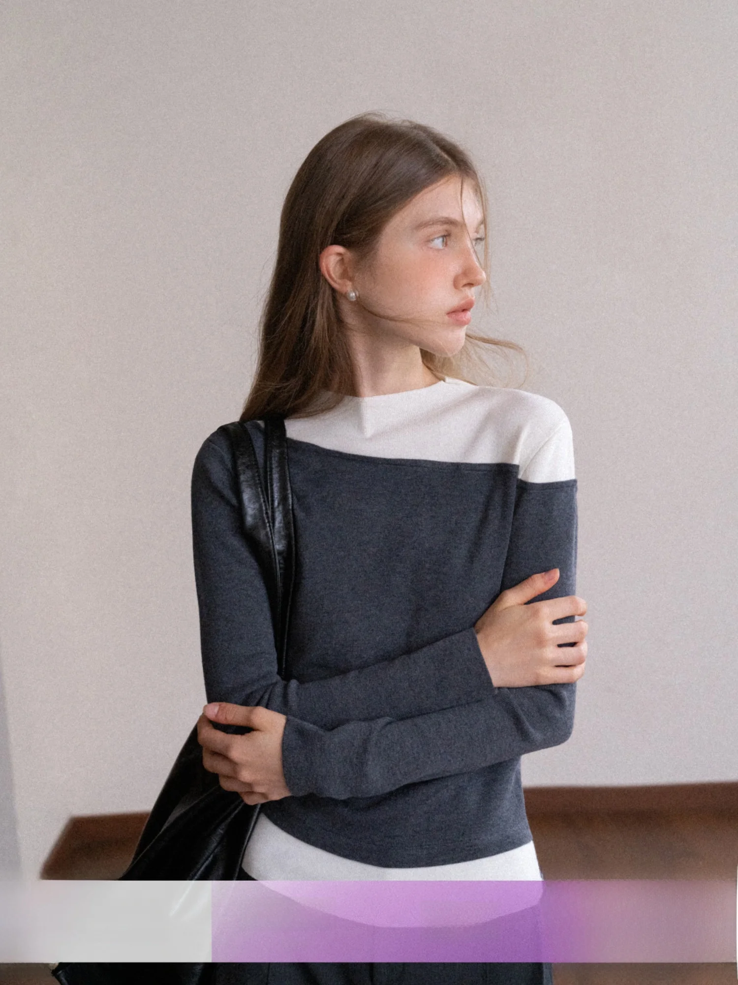 

Eggka Color Blo Design, вязаный длинный воротник-стойка, облегающий повседневный топ, осень-зима, модный женский топ больших размеров