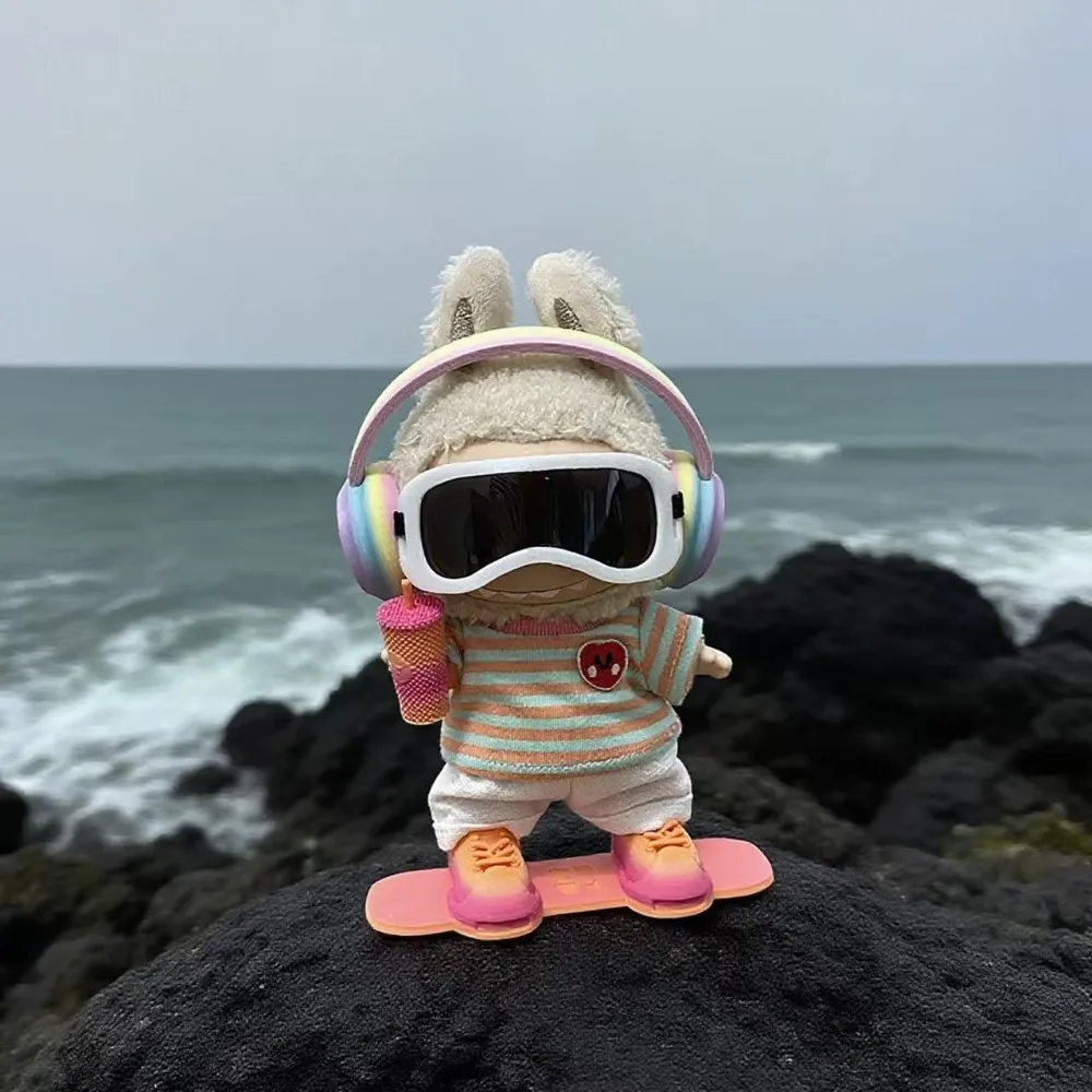

Vintage Trench Coat Skateboard Ski Board for labubu 3.0 Doll Ski clothing set for Ropa 15/17cmLabubu Dolls Clothing Accessories
