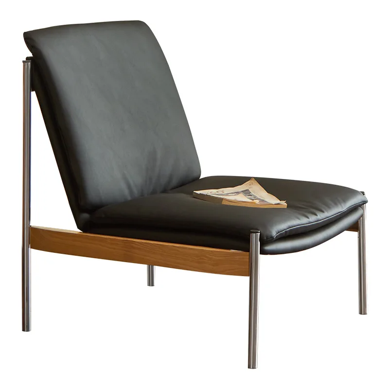 

Stainless steel solid wood combined sofa chair medieval modern simple Bauhaus style