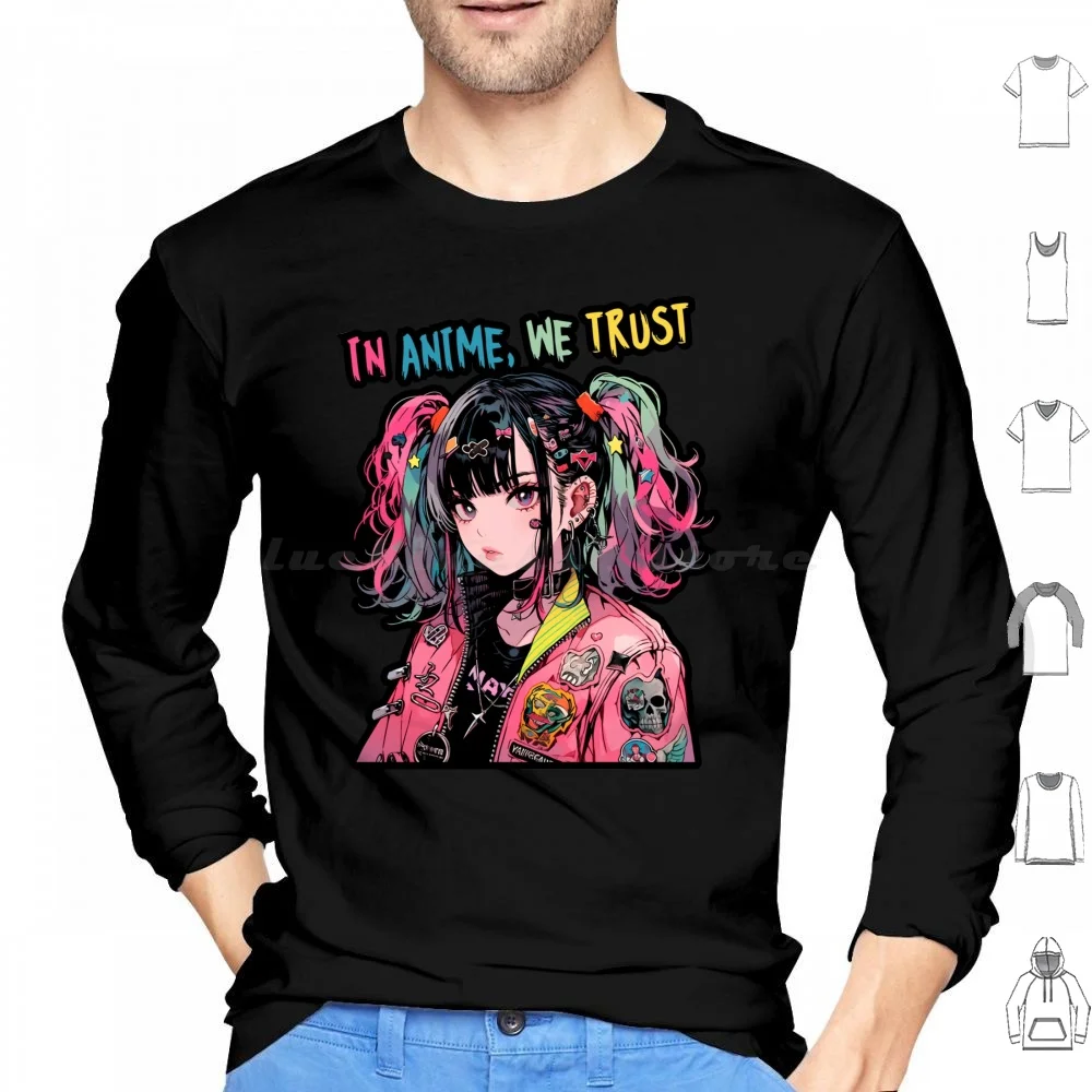 Punk Girl Anime-In Anime We Trust sudaderas con capucha de manga larga Punk música Punks anarquía Retro Cool Emo Vintage Punk Rocker