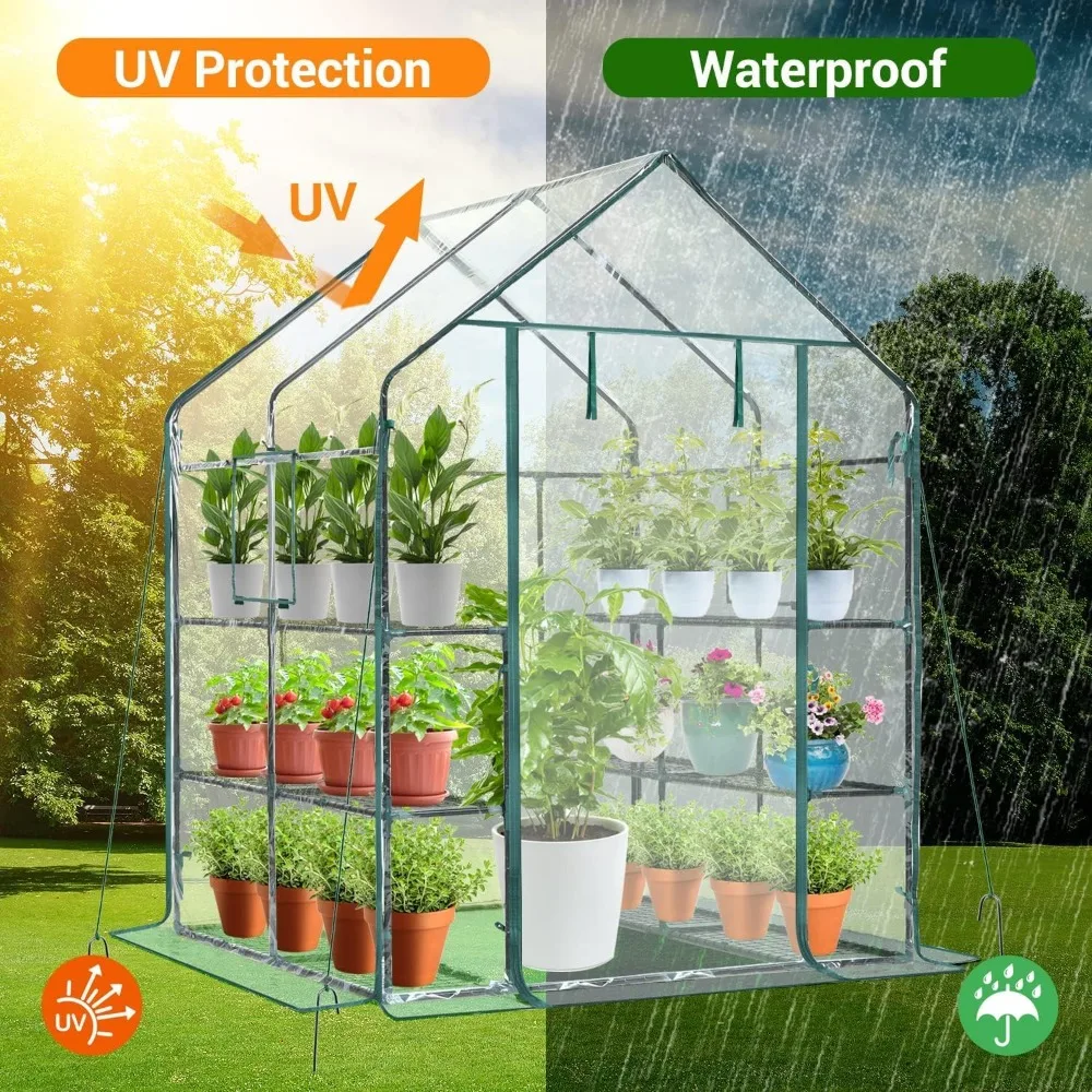 

Portable Walk in Plant Greenhouse Outdoor with Transparent PVC Cover 3 Tier 12 Shelf Heavy Duty Small Backyard Green