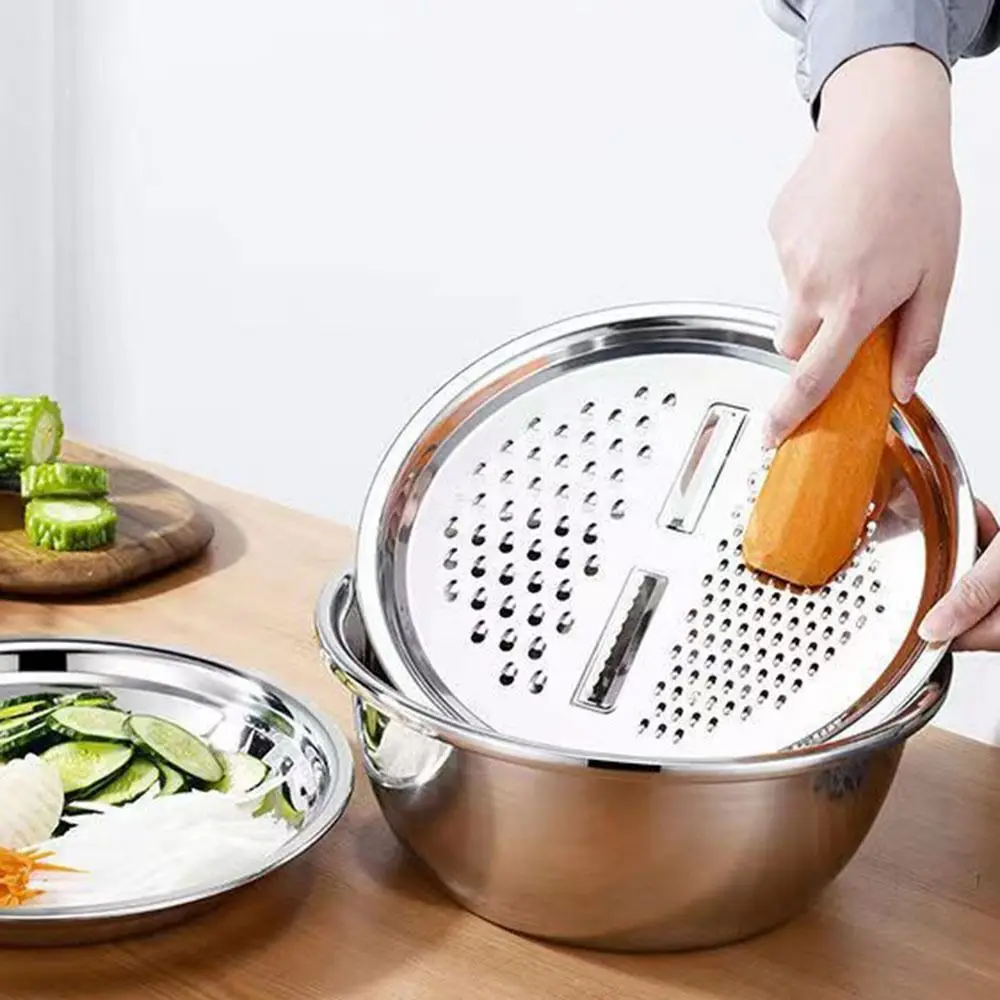 Gifts 3in1 Vegetable Slicer Multifunctional Stainless Steel Potato Grater Draining Basket