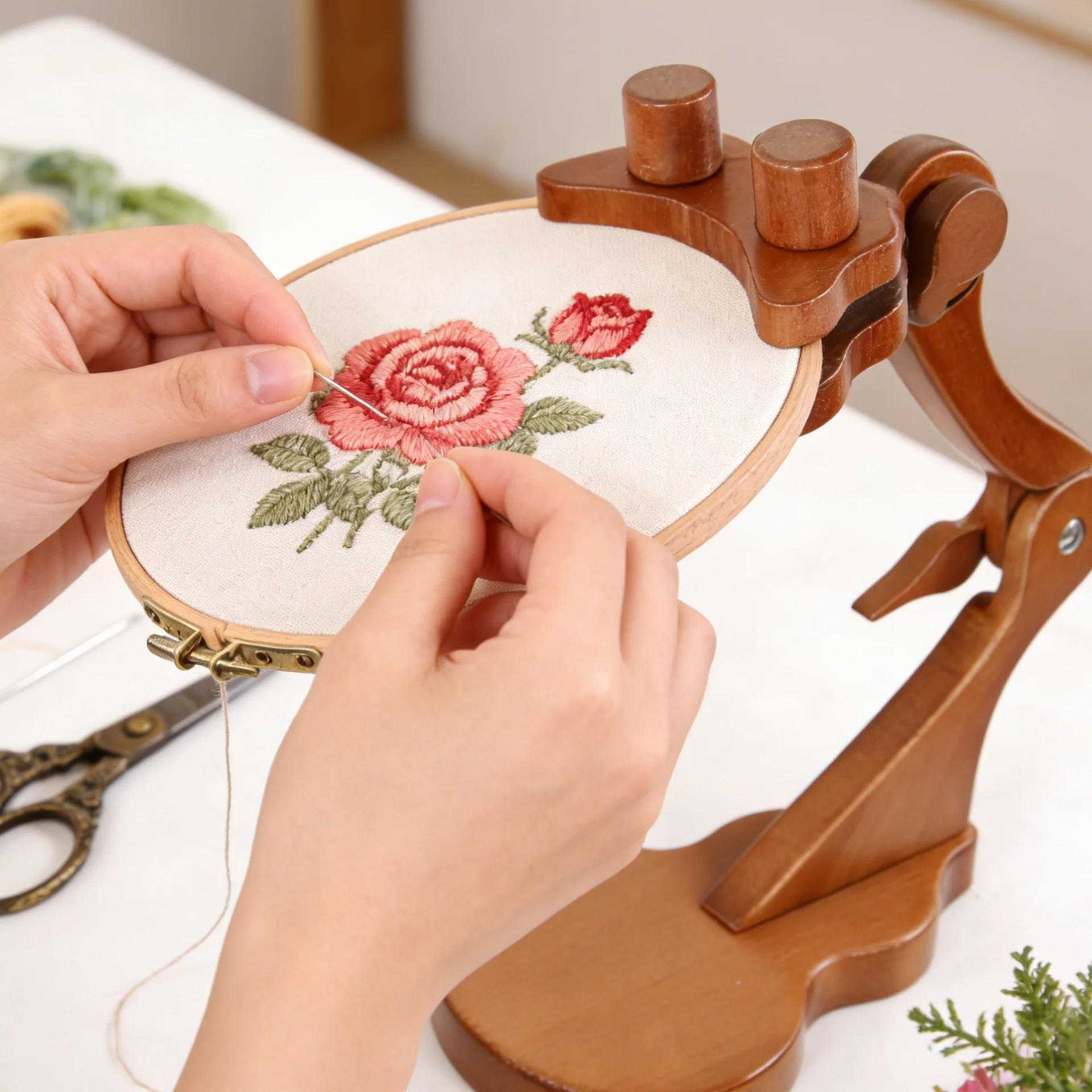 

Adjustable Multi-Functional Home Use Desk pe Elm Wood Violin Sle Embroidery Frame Cross Stitch Modern Simple Sle