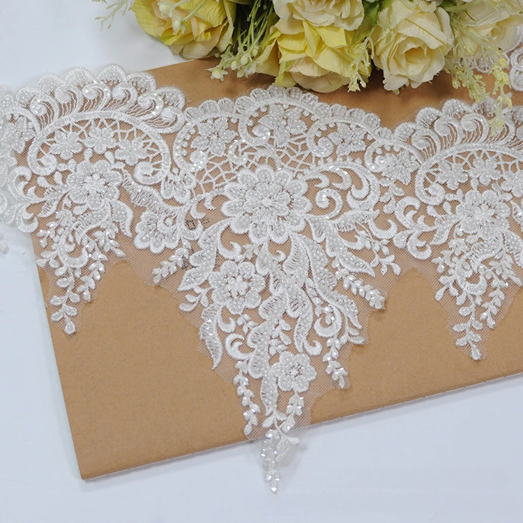 5 Yards/Packung Hochwertiger weißer Perlenstickerei-Spitzenkopfschleier, Hochzeitskleid, Dekorationszubehör, handgemachtes DIY – Detail 7