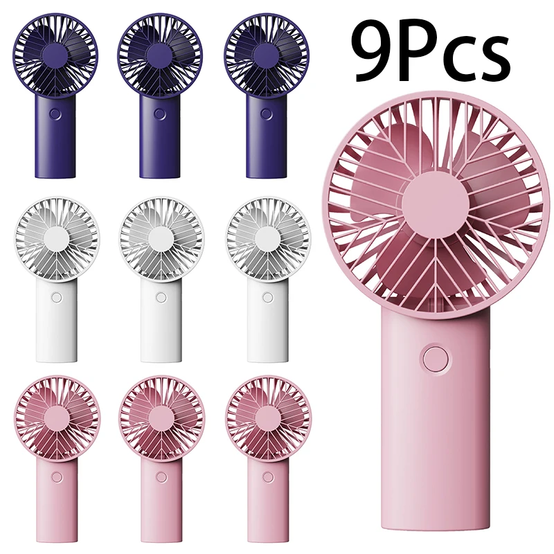 Mini ventilador de mano portátil de 9 piezas, ventilador pequeño de refrigeración para exteriores, recargable por USB, 3 velocidades