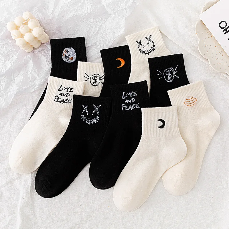 5pairs Men\'s Print Athletic Ankle Socks Print Breathable Comfortable Soft Novelty Funny Crew  Sox