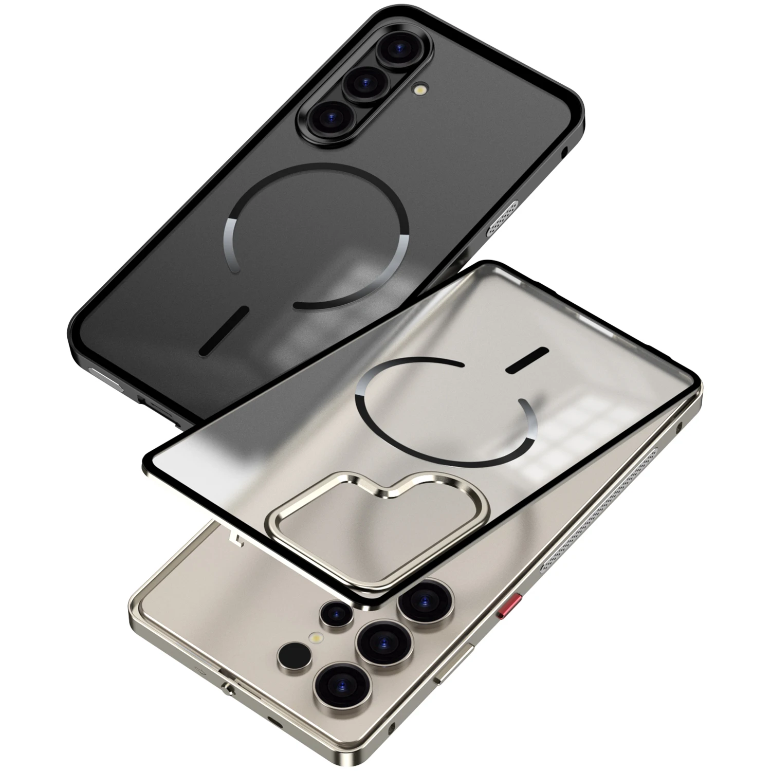 For Samsung Galaxy S26 S25 Ultra S24 S23 Ultra Frosted Phone Case Metal Frame Removable Buckle Aluminum Alloy Lens Matte Case