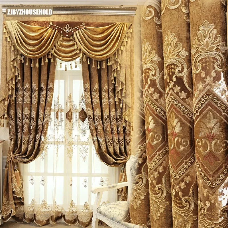 

New High-end Customized Curtains for Living Dining Room Bedroom European Custom Blackout Chenille Embroidered Curtain Luxury