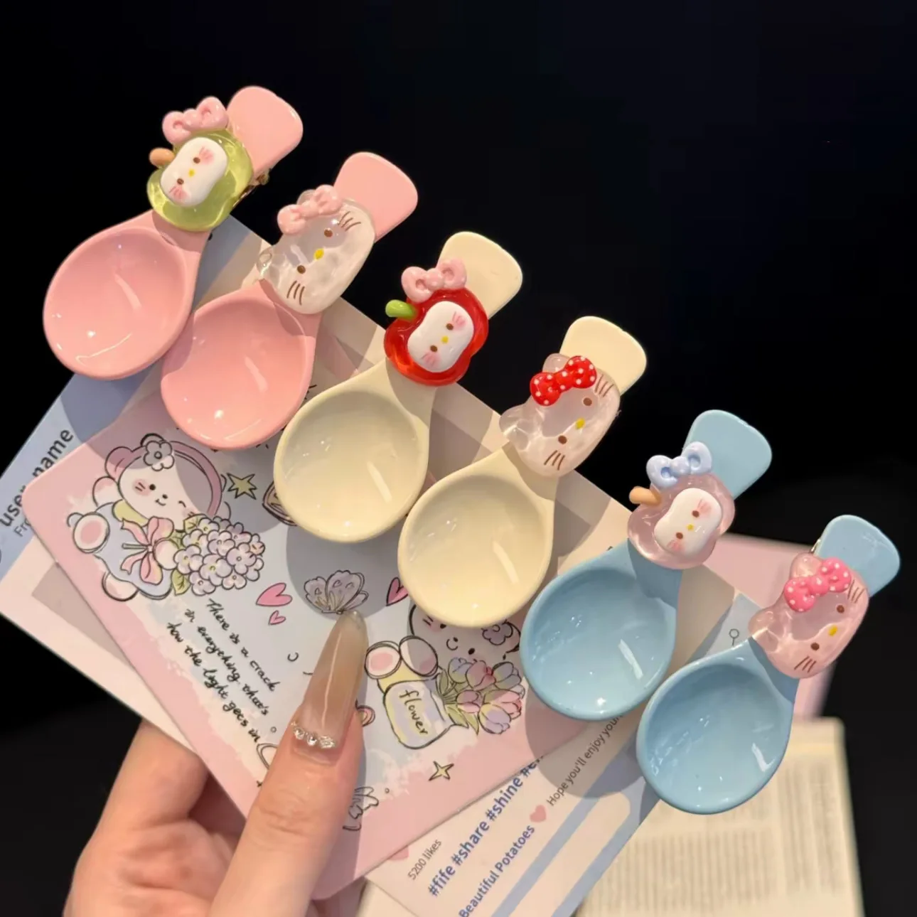 

Заколка для волос «Hello Kitty» Miniso Kawaii Kitty, имитация ложки, челка в виде утконоса, боковая заколка, аксессуары для одежды, милый Ins Girl Wind