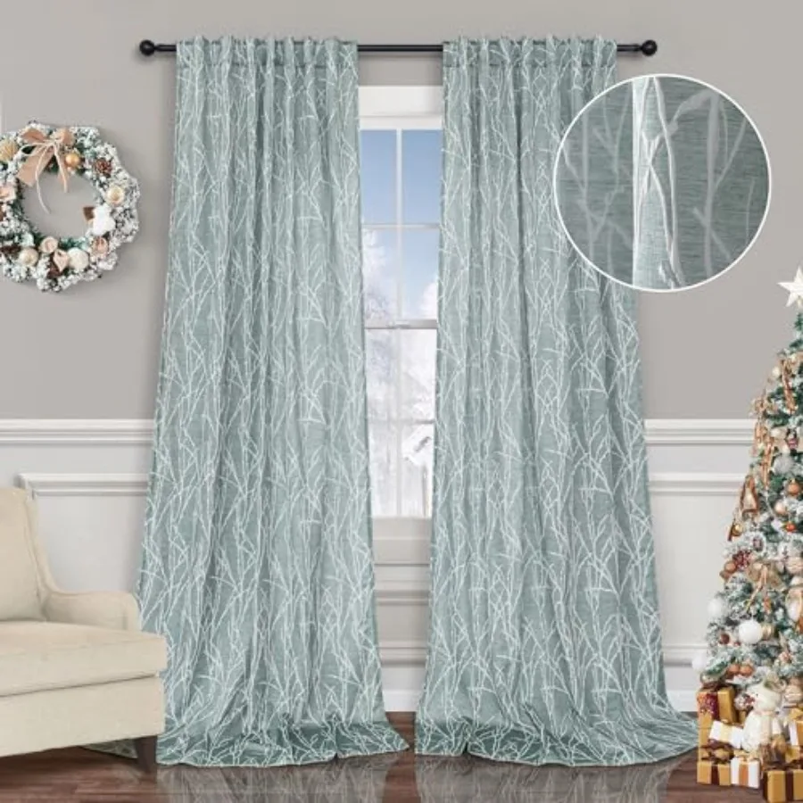 

Шторы для гостиной, 84 дюйма, затемняющие, 2 панели, с карманами на кулиске, в современном фермерском стиле, с узором в виде веток деревьев и цветов, 50% затемнения