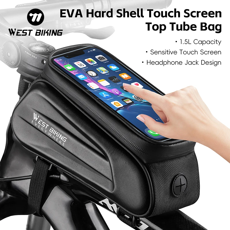 WEST BIKING 1.5 L ​EVA Hard Shell Touch Screen Top Tube Bag ​Life Waterproof  Sensitive Touch Screen Outdoor Mountain Bike Bag