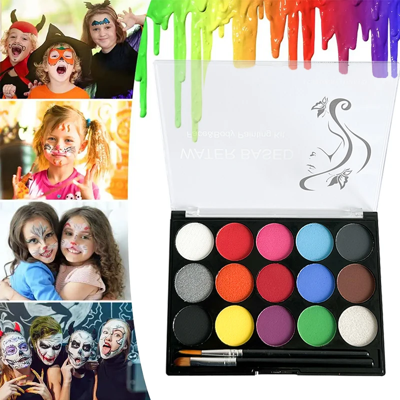 15 Colors Watercolor Face Painting Pigments Set Portable Washable Pearlescent Water Solubility Paints Lightfastness Makeup Party