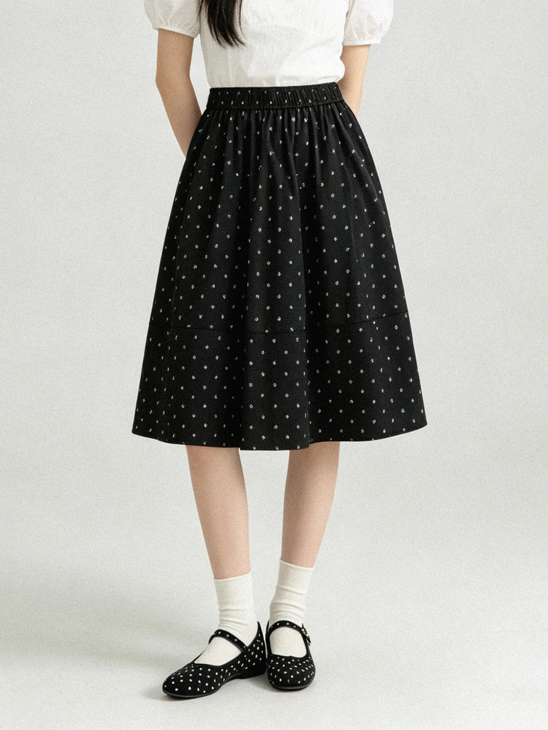Retro Korean Polka Dot A-Line  Skirt Women's Elastic Waist High Waist Slimming Versatile Short Skirt Early Autumn