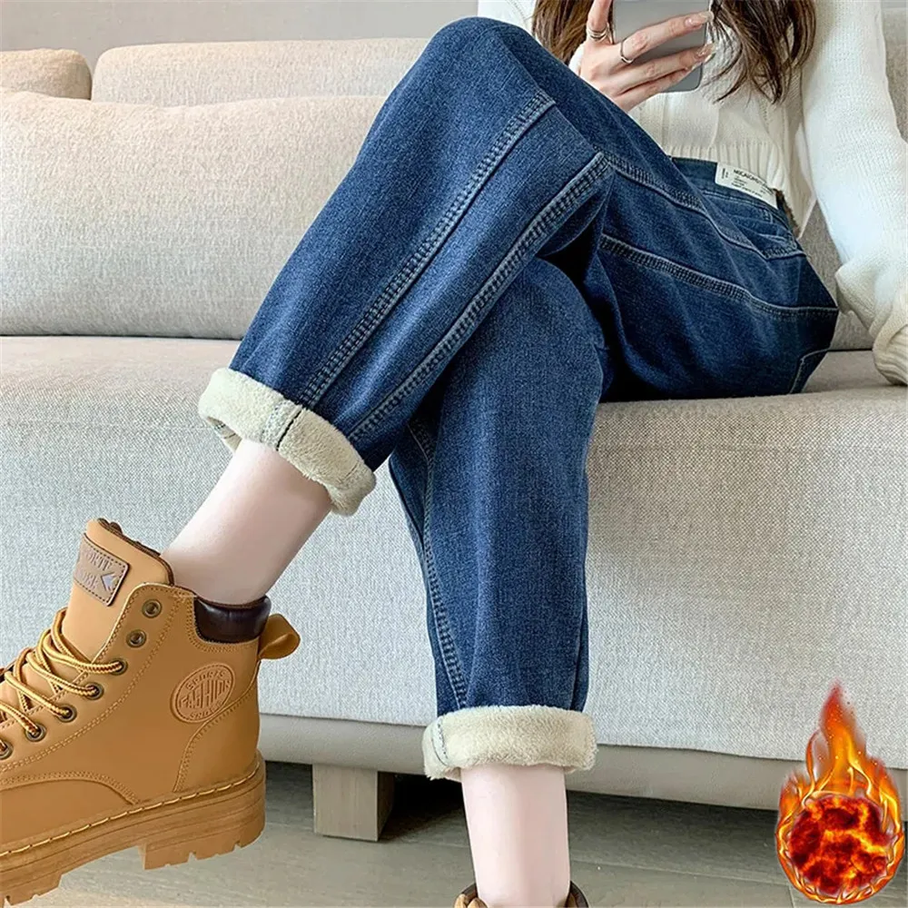 Winter Thick Vintage Y2k Loose Jeans Women Causal Chic Korean Street Baggy Denim Pants Velvet Harajuku High Waist Denim Trousers