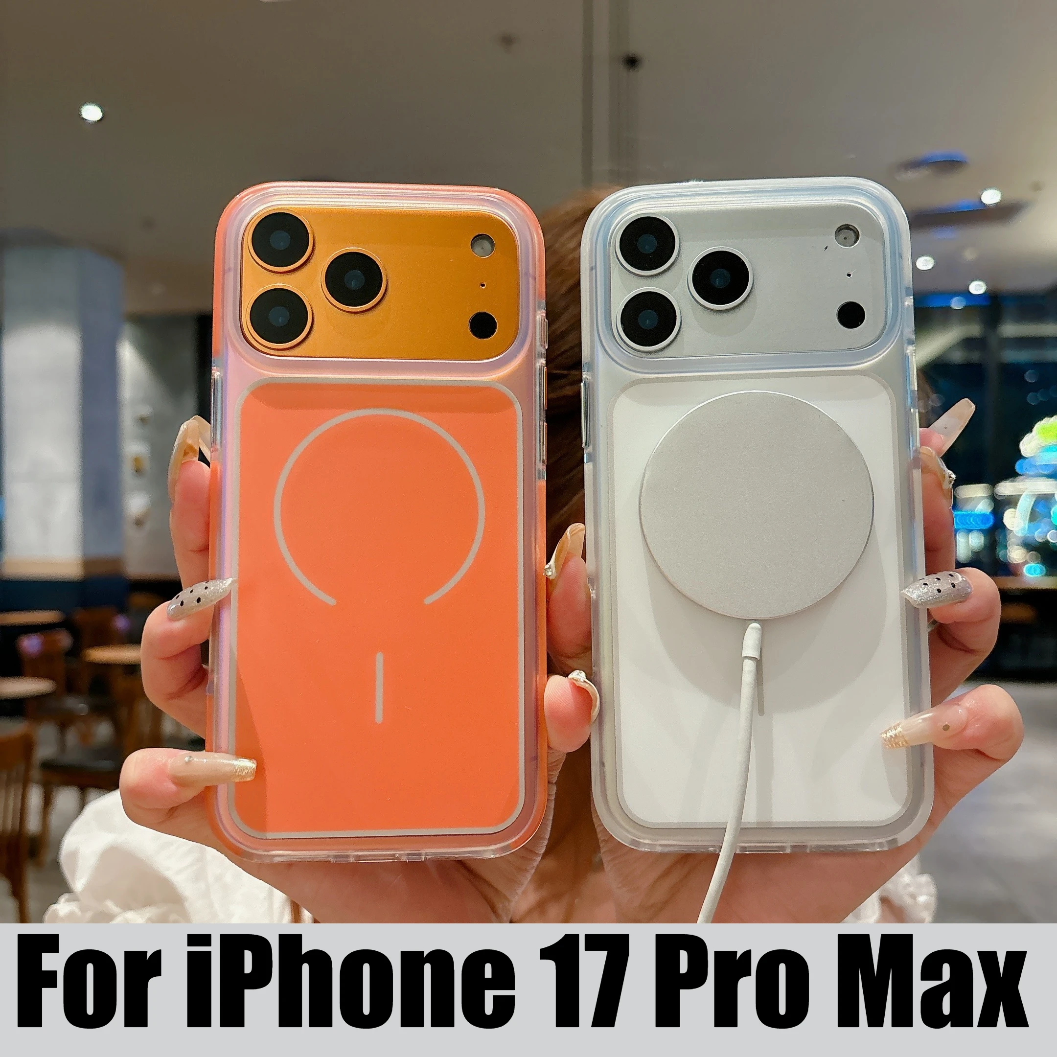 

Luxury Transparent Fluorescence Bumper Mag-Safe Case For Original IPhone 17 Pro Max Air Wireless Charging Airbag Anti-drop Cover