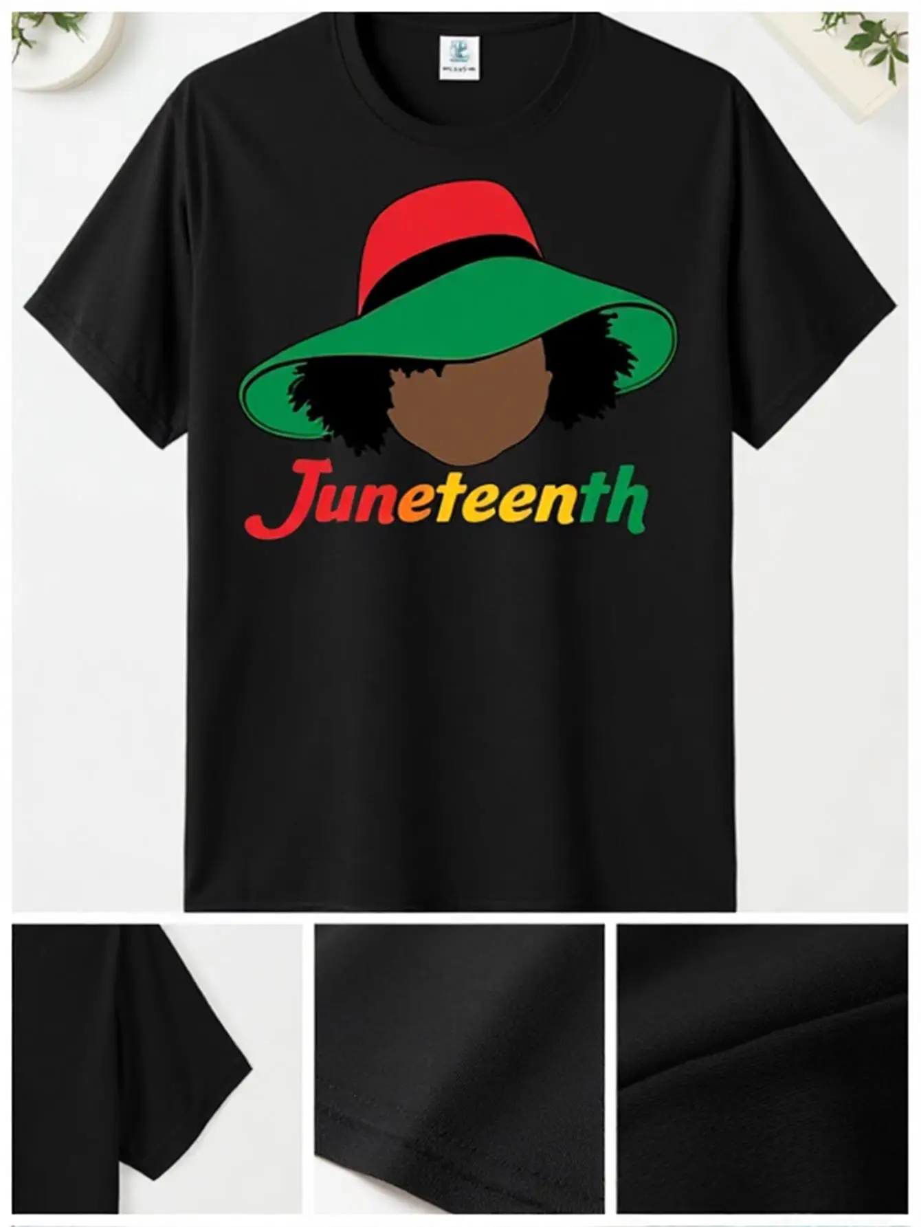 

Men's June 10Th Celebration T-Shirt Black with Red and Green Accents Crew Neck Short Sleeve T-Shirt Cultural Heritage Clothing Lightweight Everyday and Holiday Party Shirt Ideal June 10Th Gift for African American History