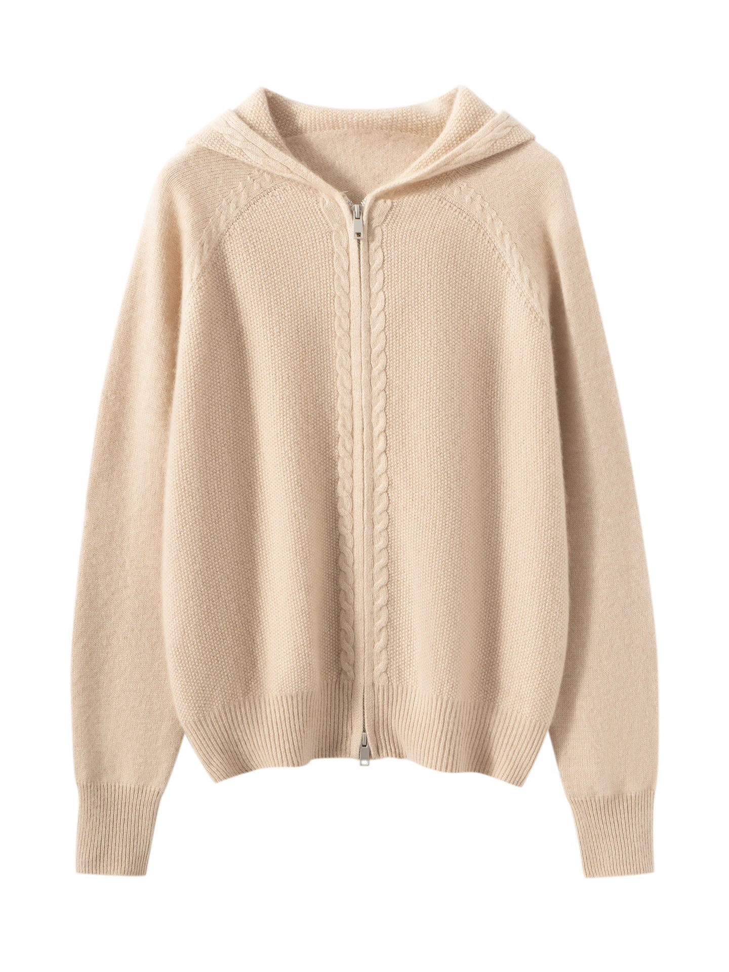 Women's Soft Warm Cable Stitch Long Sleeves Hooded Cardigan Autumn Winter Sweater Grace 100% Cashmere Knitted Clothing Tops