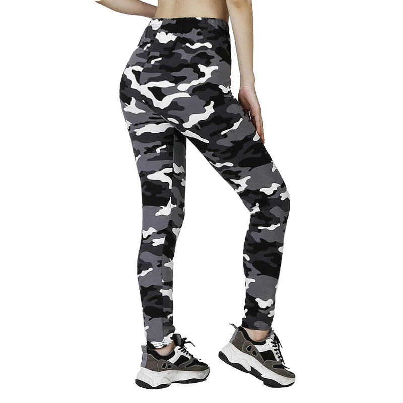 Camouflage Print White Gray Women Blazer Leggings High Elastic Slim fit Tight Cropped Pants