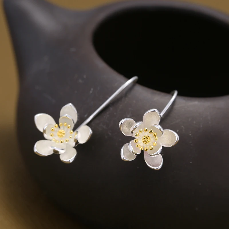 925 srebro kolczyki kwiatowe elegancka łezka kolczyki dla kobiet moda Brincos Grandes Fine Jewelry pendientes