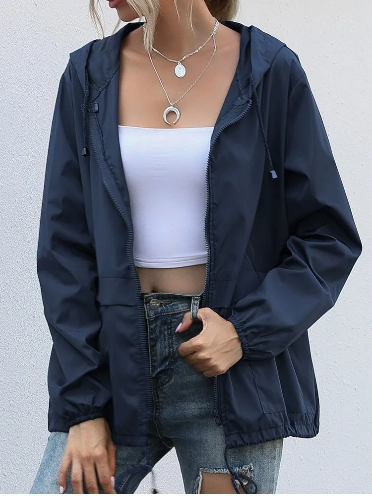 2024 new Women's Jackets Casual loose Spring Autumn Coats Clothing Zipper Hoodie Raincoat Lightweight Outdoor Solid Color