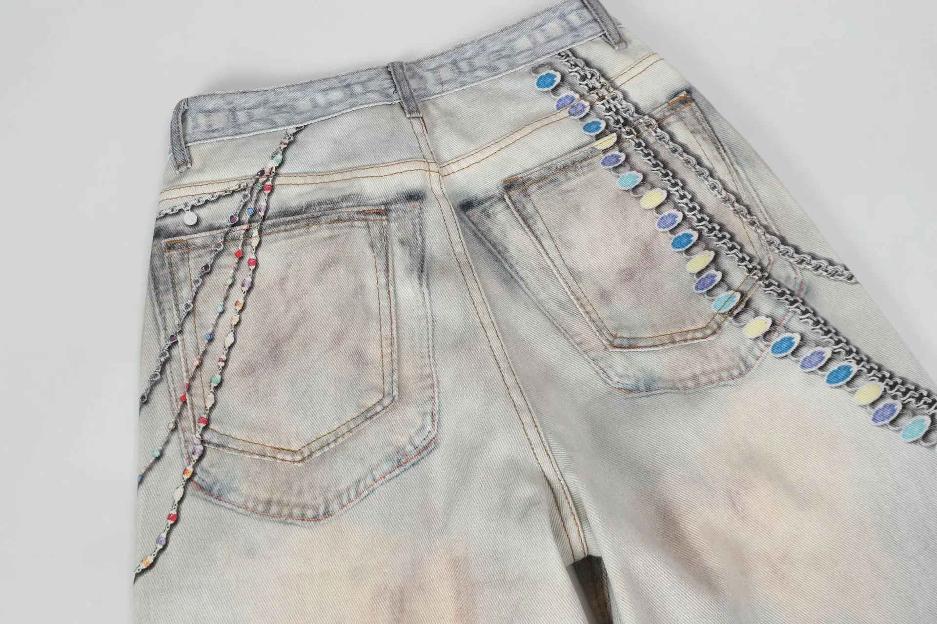 남성 하이 스트리트 그래피티 힙합 청바지 패션 스트릿웨어 페인티드 데님 트라우저 워싱 프린트 그래피티 진 스트레이트 핏