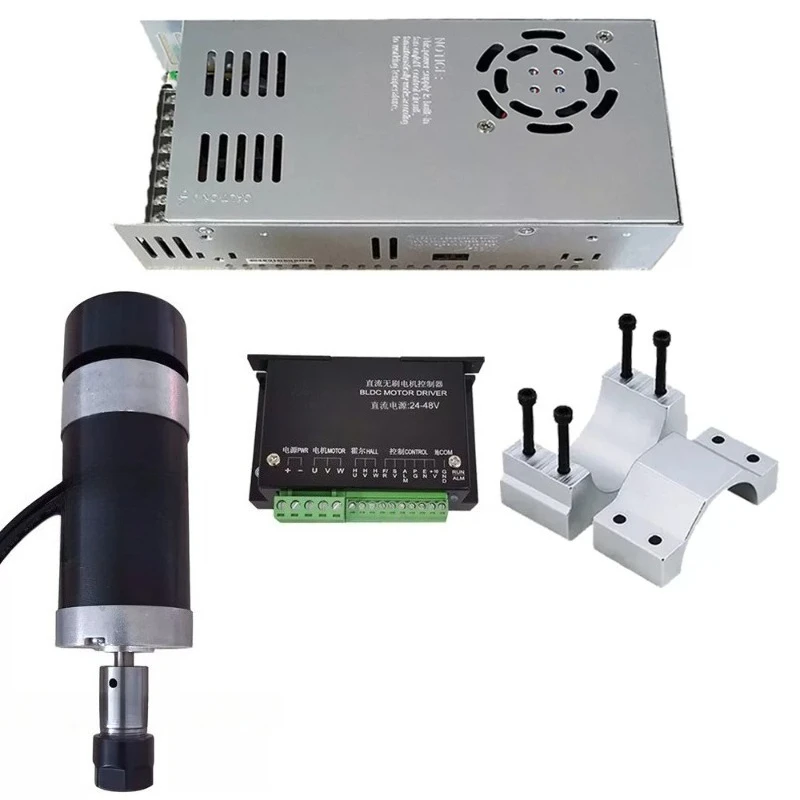 500W Brushless Air-cool Spindle Motor 48V DC 12000RPM ER11 ER16 Collet, 57mm Clamp Governor CNC Kit