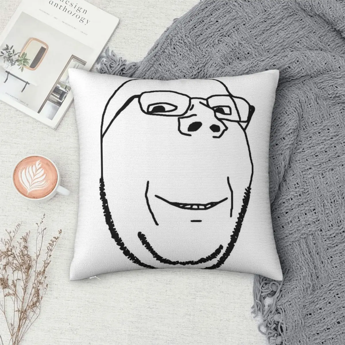 Smiling Wholesome Wojak Soyjak Square Polyester Pillow Cover Velvet Cushion Zip Decorative Comfort Throw Pillow For Home Sofa