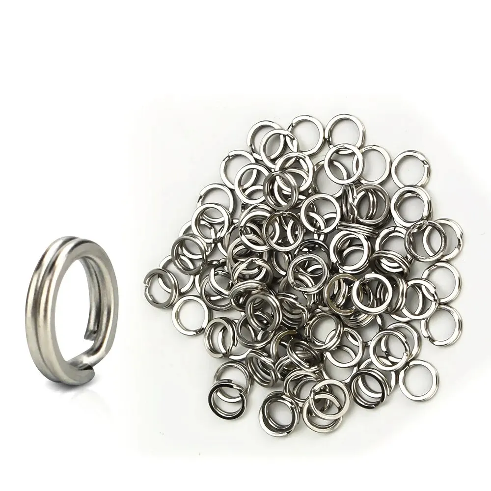 100PCS Split Rings Fishing Stainless Steel Lure Rings Saltwater Terminal Tackles Split Rings Fishing Connectors Snap Rings