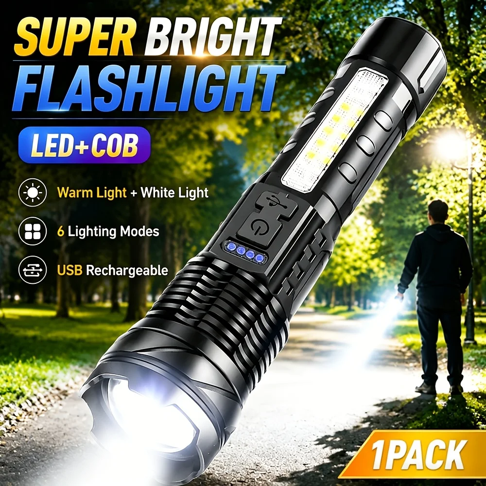 Portable Zoomable LED Flashlights 1200LM Torch Light IPX6 Waterproof Outdoor Camping Home Emergency Hand Held Lighting Lamp