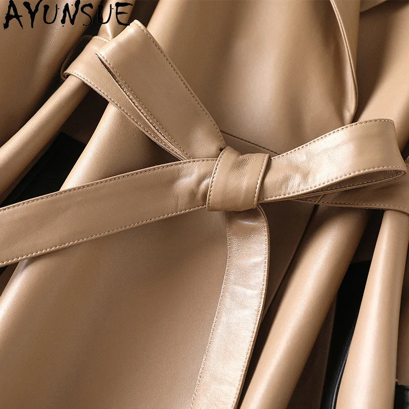 AYUNSUE 진짜 양피 정품 가죽 자켓 여성 2025 여성을위한 긴 트렌치 코트 자켓 가을 옷 새로운 Jaqueta De Couro