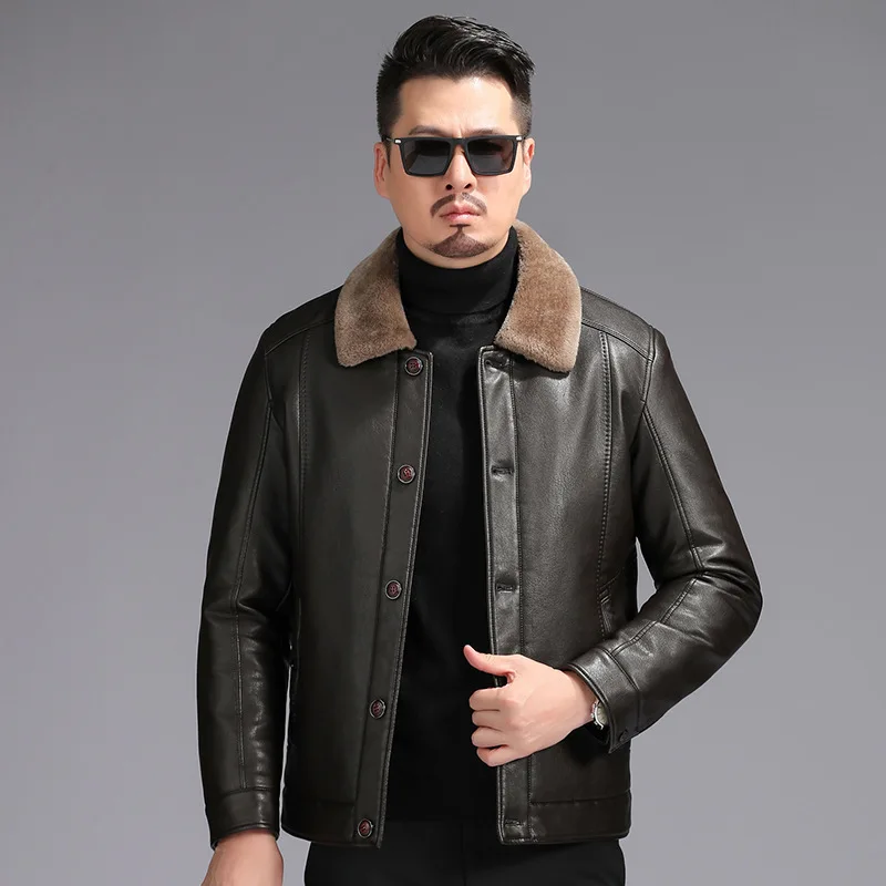 

Мужская зимняя меховая и кожаная куртка плюс бархатное деловое теплое пальто из овечьей шерсти, толстая кожаная куртка