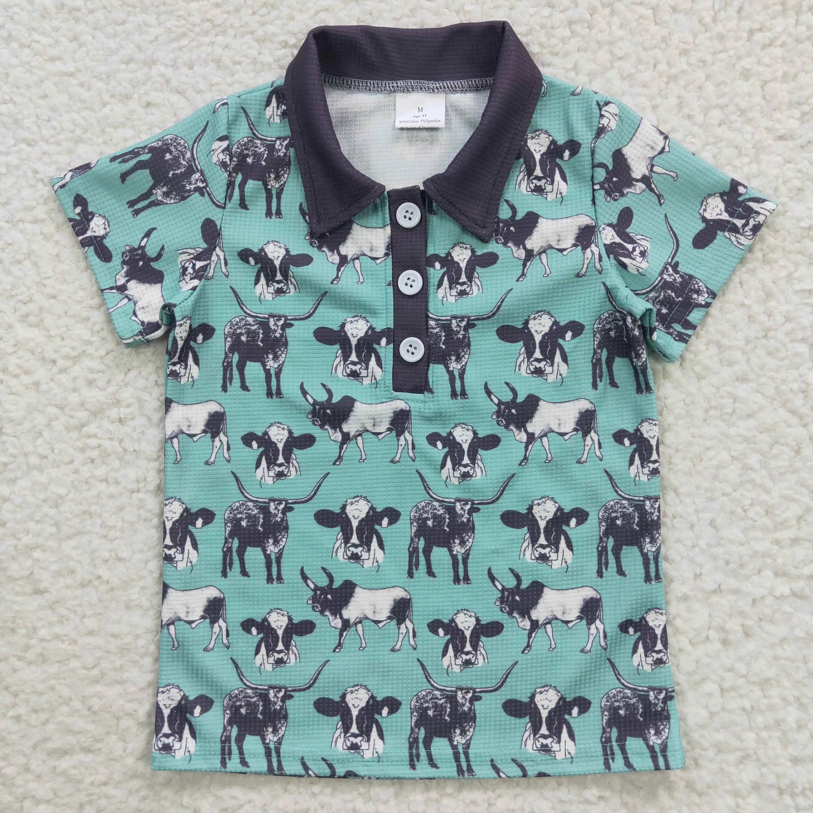 Wholesale Prices New baby Western boys new design RTS Mountain bull head button short shirt hot selling daily wearing fashion