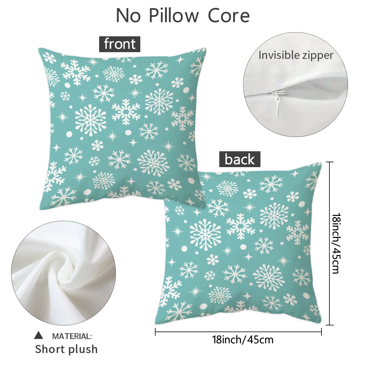 1/2pcs light green Christmas snowflake pillow cover, double-sided short plush pillow, Christmas decoration (no pillow core)