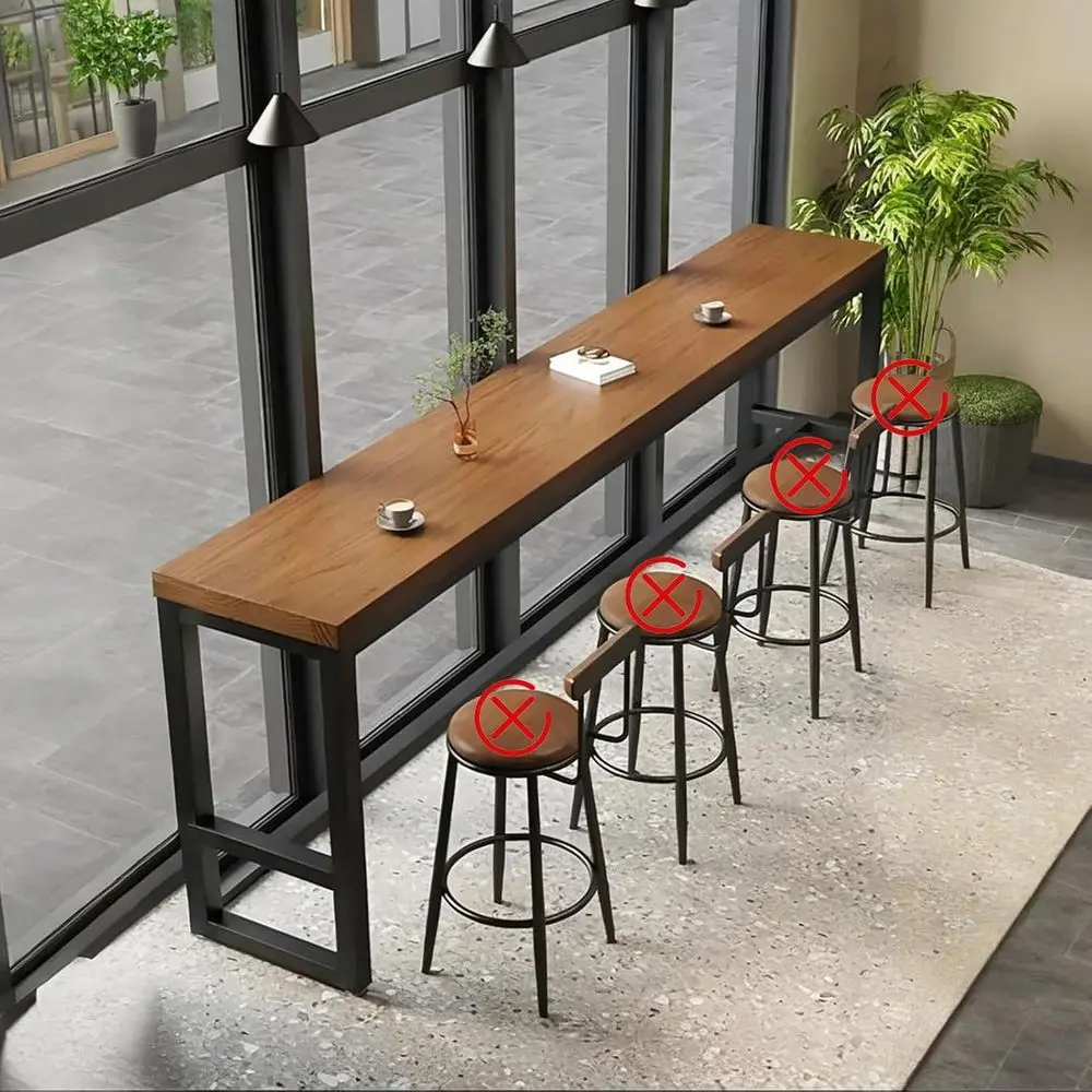 

Industrial-Style Bar Height Table with 2 Thick Solid Wood Top for Pubs, Coffee Shops, and Breakrooms (Stools Not Included)
