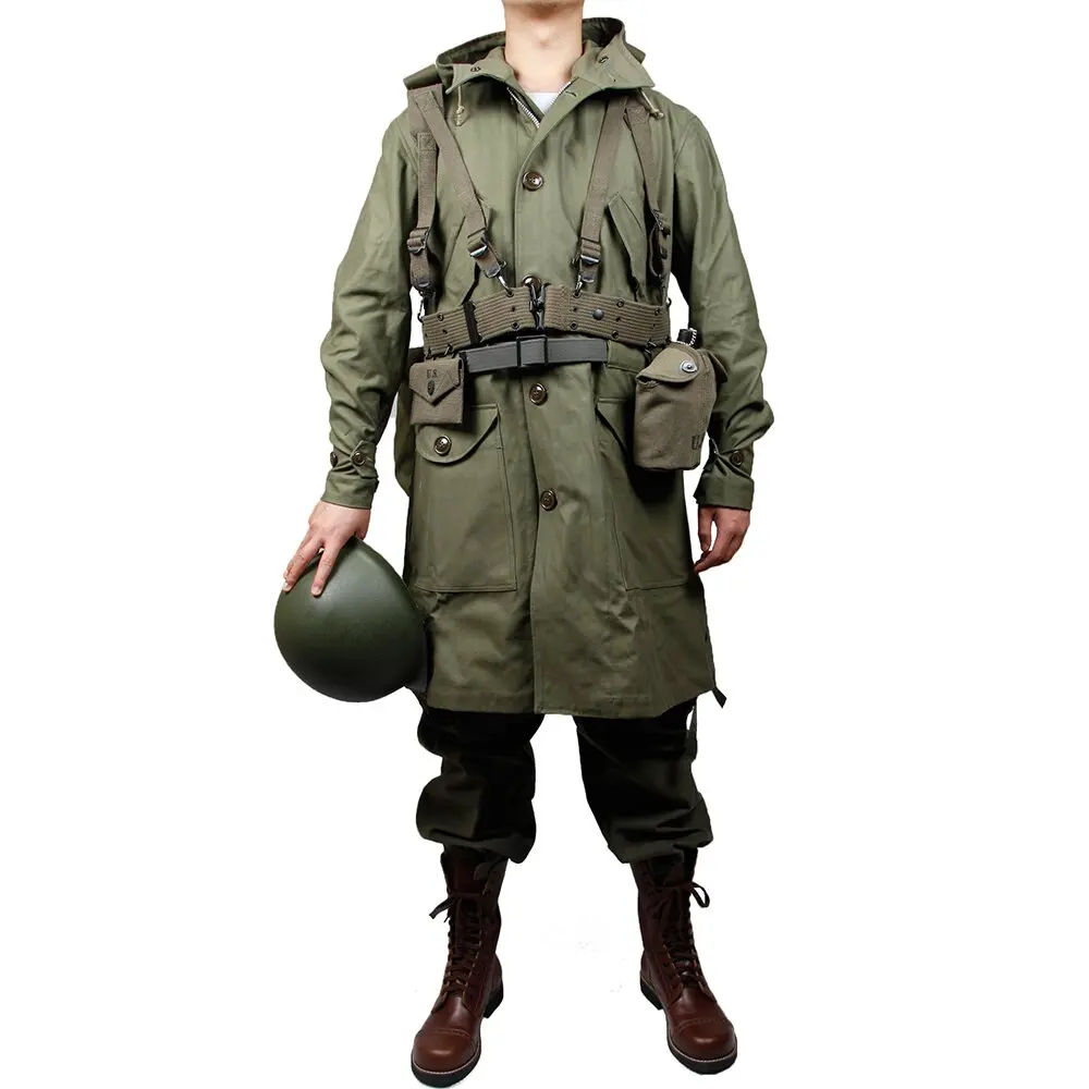 WW2 US MILITARY ARMY GREEN UNIFORM M47 COAT JACKET AND PANTS,and 1945 equipment combination(no helmet,no shooes)