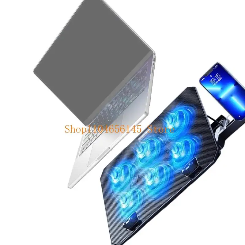 652F 6 Quiet Fan Laptop Cooling Lighting Adjustable Foldable Laptop Cooling Pad
