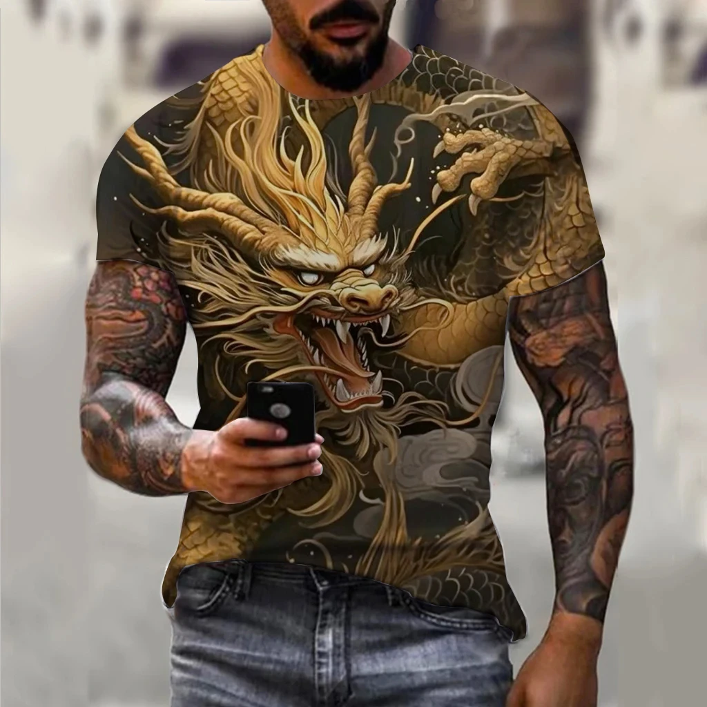 Men's Dragon T-shirt Fashion 3d Printed T Shirt Animal Pattern Short-sleeved Oversized Streetwear Tees Summer Casual Men's Tops