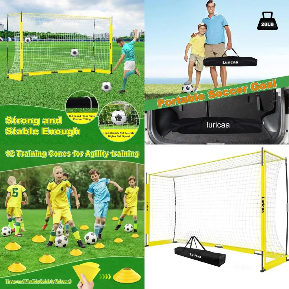 

Portable 12x6 ft Soccer Goal Set for Backyard Play with Quick Setup, Carry Bag, Ground Nails, and 12 Training Cones